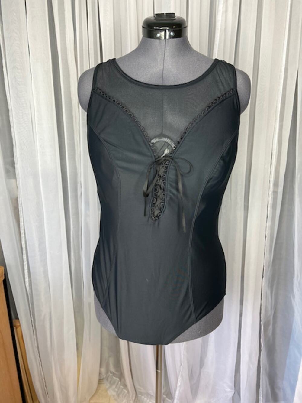 CHristina one piece swimsuit Vintage black lace front mesh